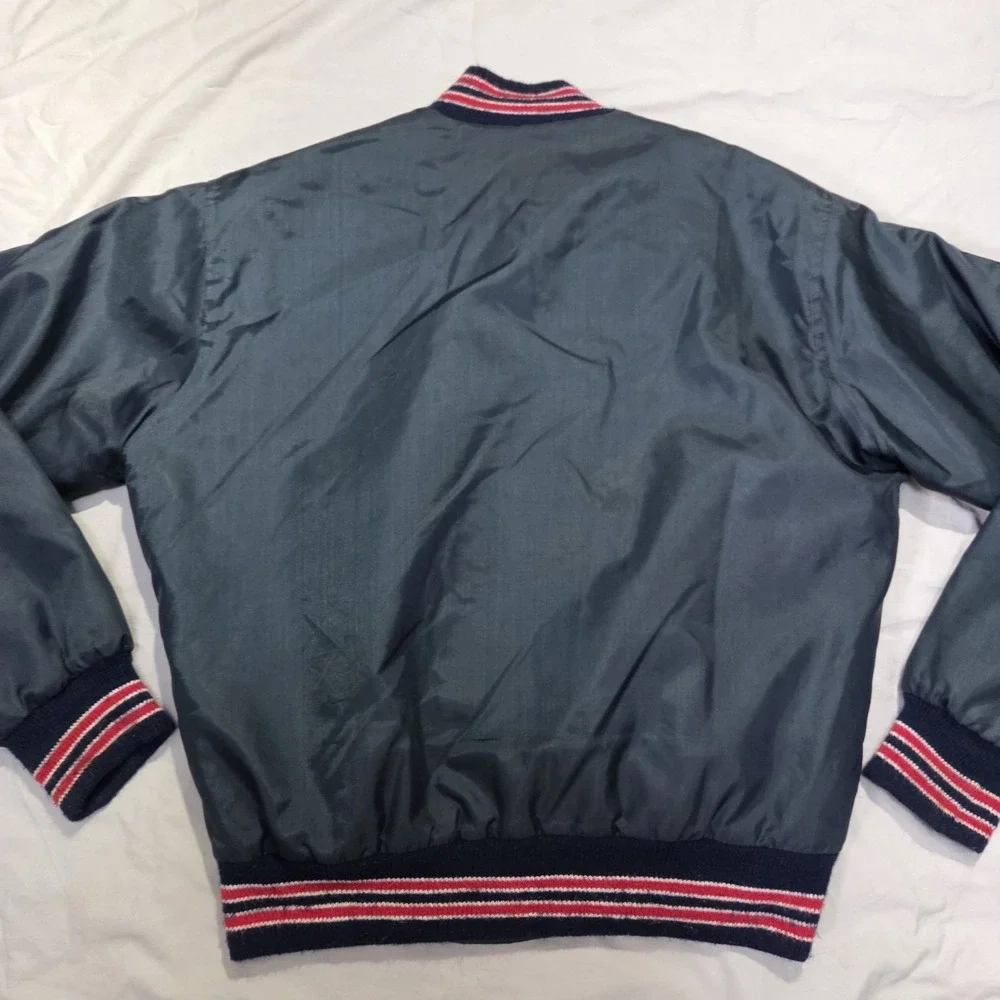 VTG West Wind Buccaneer Snap Bomber Varsity Jacket Sz Medium Black/Red Satin EUC